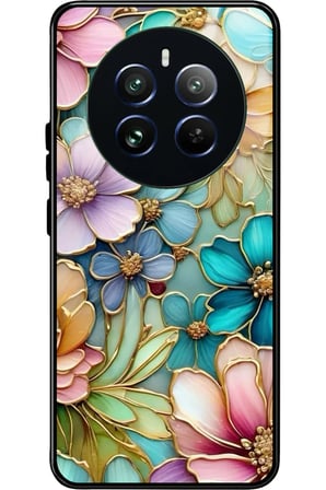 Realme 12 Uyumlu Karışık Çiçek Tasarımlı Parlak Silikon Kılıf