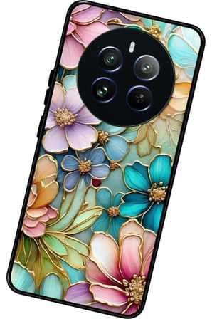 Realme 12 Uyumlu Karışık Çiçek Tasarımlı Parlak Silikon Kılıf