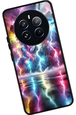 Realme 12 Uyumlu Renkli Şimşek Tasarımlı Parlak Silikon Kılıf