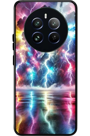 Realme 12 Uyumlu Renkli Şimşek Tasarımlı Parlak Silikon Kılıf