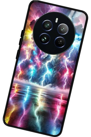 Realme 12 Uyumlu Renkli Şimşek Tasarımlı Parlak Silikon Kılıf
