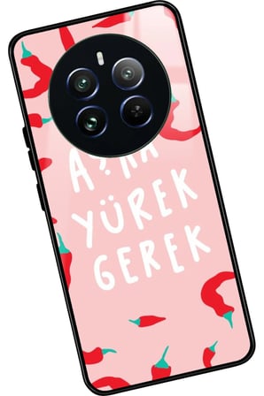 Realme 12 Uyumlu Aşka Yürek Gerek Yazılı Parlak Silikon Kılıf