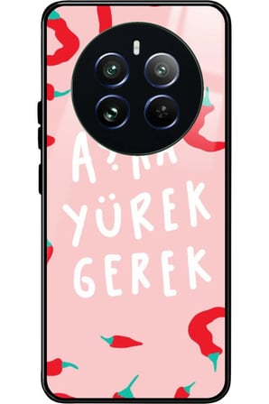 Realme 12 Uyumlu Aşka Yürek Gerek Yazılı Parlak Silikon Kılıf