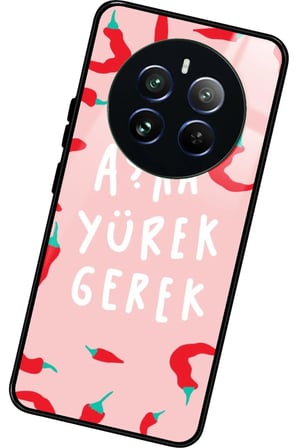 Realme 12 Uyumlu Aşka Yürek Gerek Yazılı Parlak Silikon Kılıf