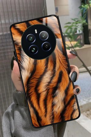 Realme 12 Uyumlu Sarı Leopar Tasarımlı Parlak Silikon Kılıf
