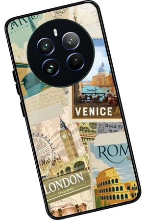 Realme 12 Uyumlu Travel Tasarımlı Parlak Silikon Kılıf