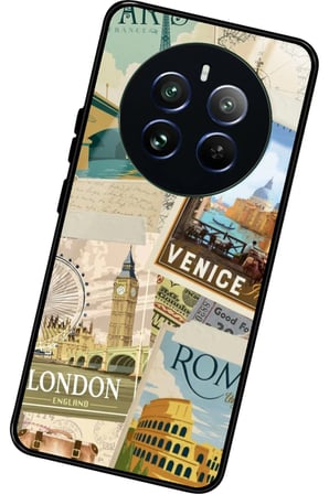 Realme 12 Uyumlu Travel Tasarımlı Parlak Silikon Kılıf