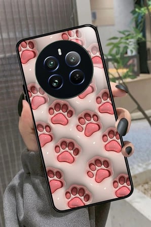 Realme 12 Uyumlu Pembe Kedi Patisi Tasarımlı Parlak Silikon Kılıf
