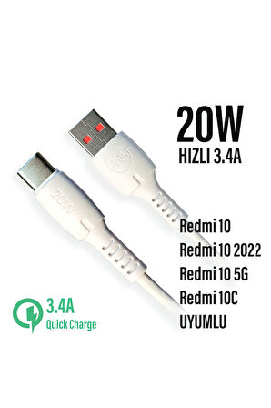 Redmi 10 - 10C - Redmi 10 5G Uyumlu 20W Type C Hızlı Şarj Kablosu