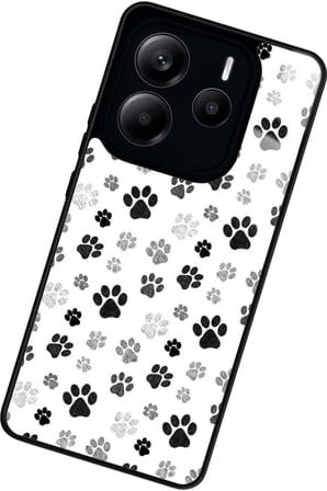 Xiaomi Redmi Note 14 Uyumlu Siyah-Beyaz Kedi Patisi Tasarımlı Parlak Silikon Kılıf