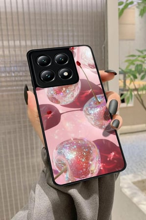 Xiaomi Redmi Note 14 Uyumlu Simli Kiraz Tasarımlı Parlak Silikon Kılıf