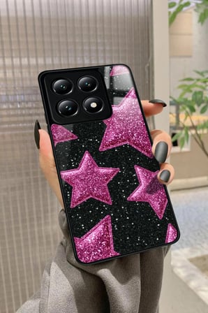 Xiaomi Redmi Note 14 Uyumlu Pembe Yıldız Tasarımlı Parlak Silikon Kılıf