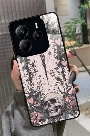 Xiaomi Redmi Note 14 Uyumlu Kurukafa Tasarımlı Parlak Silikon Kılıf