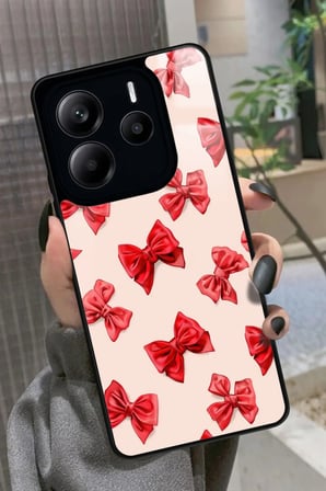 Xiaomi Redmi Note 14 Uyumlu Kırmızı Kurdele Tasarımlı Parlak Silikon Kılıf