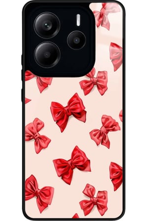 Xiaomi Redmi Note 14 Uyumlu Kırmızı Kurdele Tasarımlı Parlak Silikon Kılıf