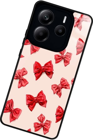 Xiaomi Redmi Note 14 Uyumlu Kırmızı Kurdele Tasarımlı Parlak Silikon Kılıf