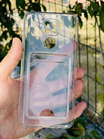Xiaomi Redmi Note 9 Kılıf Şeffaf Kartlıklı Silikon Azn-SetraKart