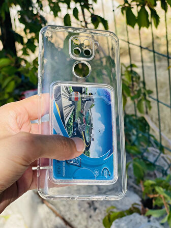 Xiaomi Redmi Note 9 Kılıf Şeffaf Kartlıklı Silikon Azn-SetraKart