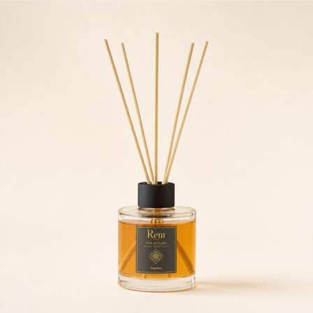 Amber 150 ml Bambu Çubuklu Oda Kokusu – Yuvarlak Silindir Cam Şişe