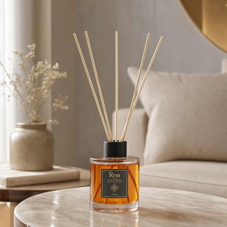 Amber 150 ml Bambu Çubuklu Oda Kokusu – Yuvarlak Silindir Cam Şişe