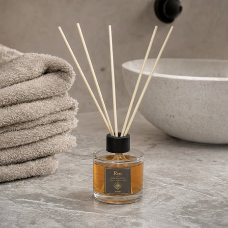 Amber 150 ml Bambu Çubuklu Oda Kokusu – Yuvarlak Silindir Cam Şişe