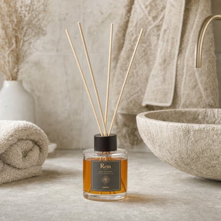 Amber 100 ml Bambu Çubuklu Oda Kokusu – Silindir Oval Yuvarlak Cam Şişe