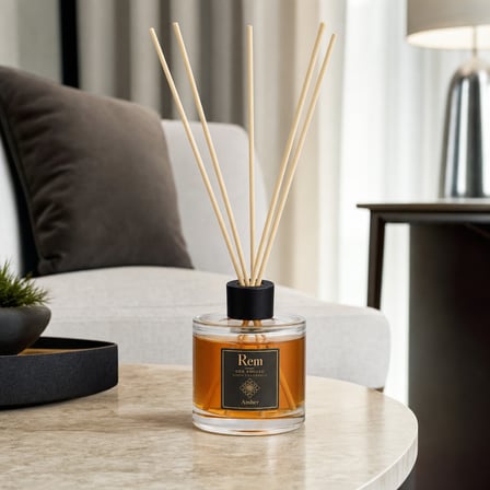 Amber 100 ml Bambu Çubuklu Oda Kokusu – Silindir Oval Yuvarlak Cam Şişe