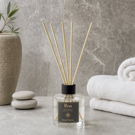 Bebek Pudrası 150 ml Bambu Çubuklu Oda Kokusu – Yuvarlak Silindir Cam Şişe