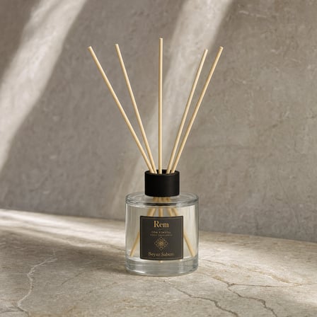 Beyaz Sabun 150 ml Bambu Çubuklu Oda Kokusu – Yuvarlak Silindir Cam Şişe