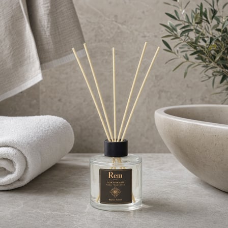 Beyaz Sabun 150 ml Bambu Çubuklu Oda Kokusu – Yuvarlak Silindir Cam Şişe