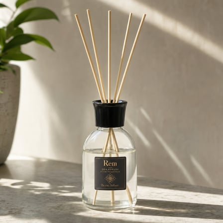Beyaz Sabun 100 ml Bambu Çubuklu Oda Kokusu – Şeffaf Uzun Silindir Cam Şişe