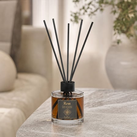 Amber 150 ml Fiber Çubuklu Oda Kokusu – Yuvarlak Silindir Cam Şişe