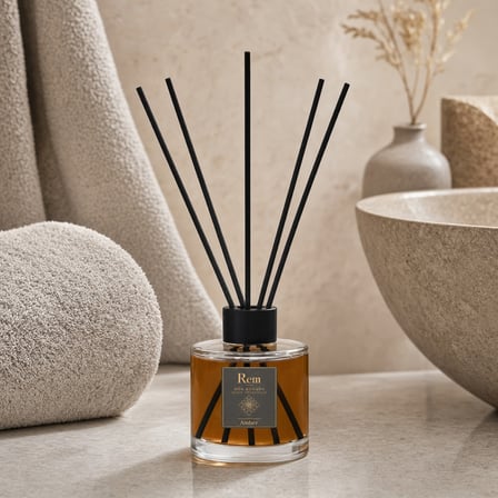 Amber 150 ml Fiber Çubuklu Oda Kokusu – Yuvarlak Silindir Cam Şişe
