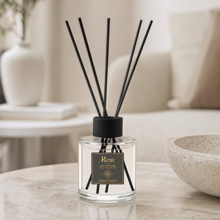 Beyaz Sabun 150 ml Fiber Çubuklu Oda Kokusu – Yuvarlak Silindir Cam Şişe