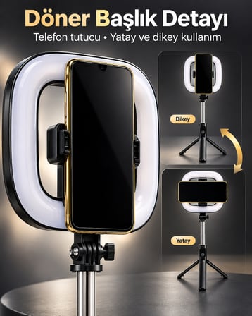 Type C Şarjlı RGB Halka Işık Manyetik Telefon Tutuculu Fotoğraf ve Video Standı