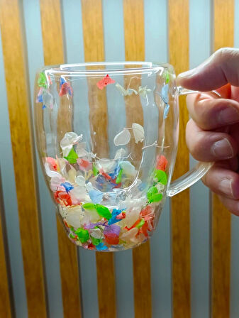1 Adet Gerçekçi Çiçek Tasarım Çift Cidarlı Cam Kupa, Sıcak ve Soğuk İçecek Bardağı 350 ml