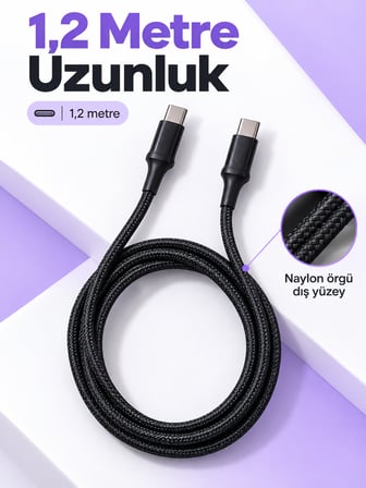 Telefon ve Tablet İçin Type C to Type C Örgülü Şarj Kablosu