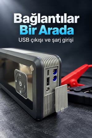 Araç İçin Lastik Şişirme Pompası ve LED Aydınlatmalı Akü Takviye Cihazı