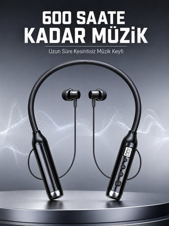 Dijital Göstergeli Boyun Tipi Bluetooth Kulaklık Mikrofonlu Çağrı ve Müzik Kontrollü Çift Cihaz Bağlantılı Kulaklık