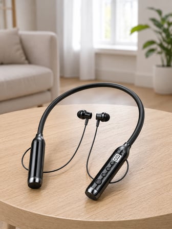 Dijital Göstergeli Boyun Tipi Bluetooth Kulaklık Mikrofonlu Çağrı ve Müzik Kontrollü Çift Cihaz Bağlantılı Kulaklık