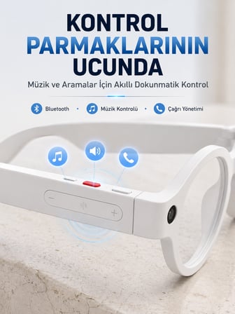Beyaz Yapay Zeka Akıllı Gözlük Fotoğraf Video Ses Kayıtlı Çoklu Dil Çeviri Bluetooth Bağlantılı 3 Lensli