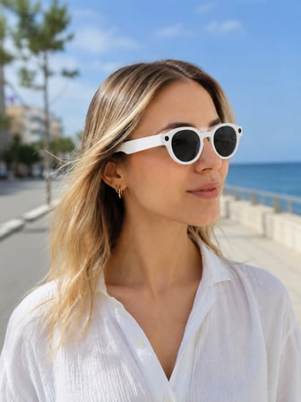 Beyaz Bluetooth Akıllı Gözlük Dahili Kameralı Fotoğraf Video Kayıt Yapay Zeka Çeviri Dokunmatik Kontrol Özellikli