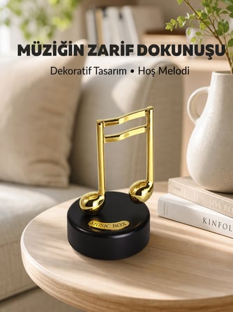 Altın Nota Figürlü Dönen Müzik Kutusu Dekoratif Music Box Yeni Nesil