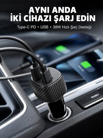 38W Oto Çakmaklık Araç Içi Şarj Cihazı Hızlı Şarj Uzun Ömürlü Yeni Nesil