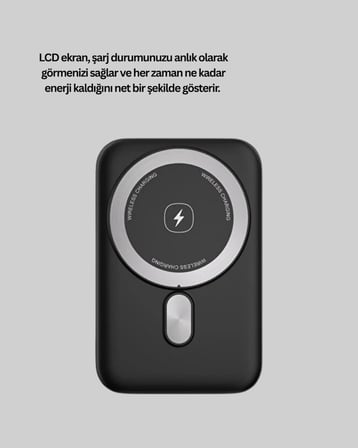 Manyetik Kablosuz Powerbank 22.5W Hızlı Şarj LCD Göstergeli Yeni Nesil