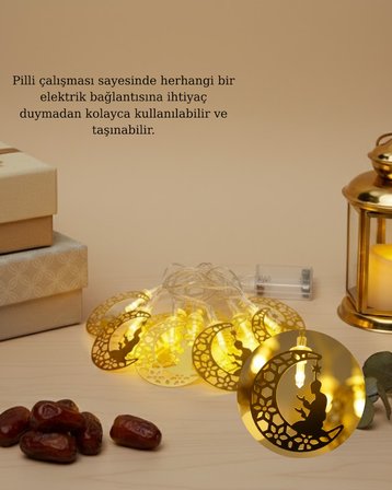 Ay ve Secde Tasarımlı Sıcak Beyaz LED Ramazan Işığı