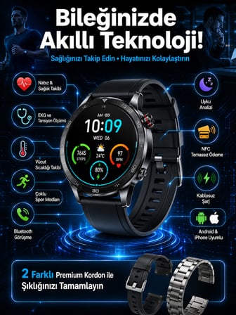 Çift Kordonlu Yüksek Çözünürlüklü Akıllı Saat Uyku İzleyici & Spor Modları