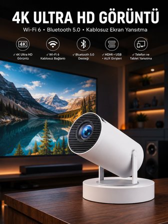 Taşınabilir Android Projeksiyon Ayaklı Çift Kollu 4K Çözünürlüklü Sinema Projeksiyonu
