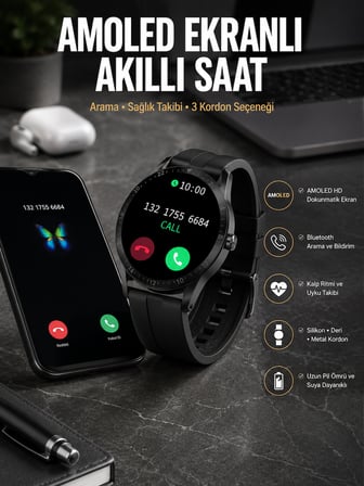 Akıllı Saat Amoled Ekran 3 Kordonlu NFC Ve GPS Uyumlu