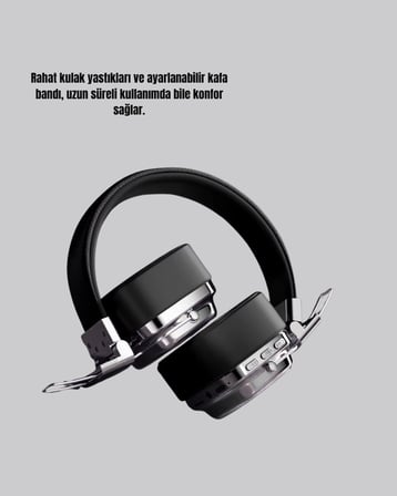 Kablosuz Kulak Üstü Bluetooth Kulaklık Güçlü Bas ve Katlanabilir Tasarım